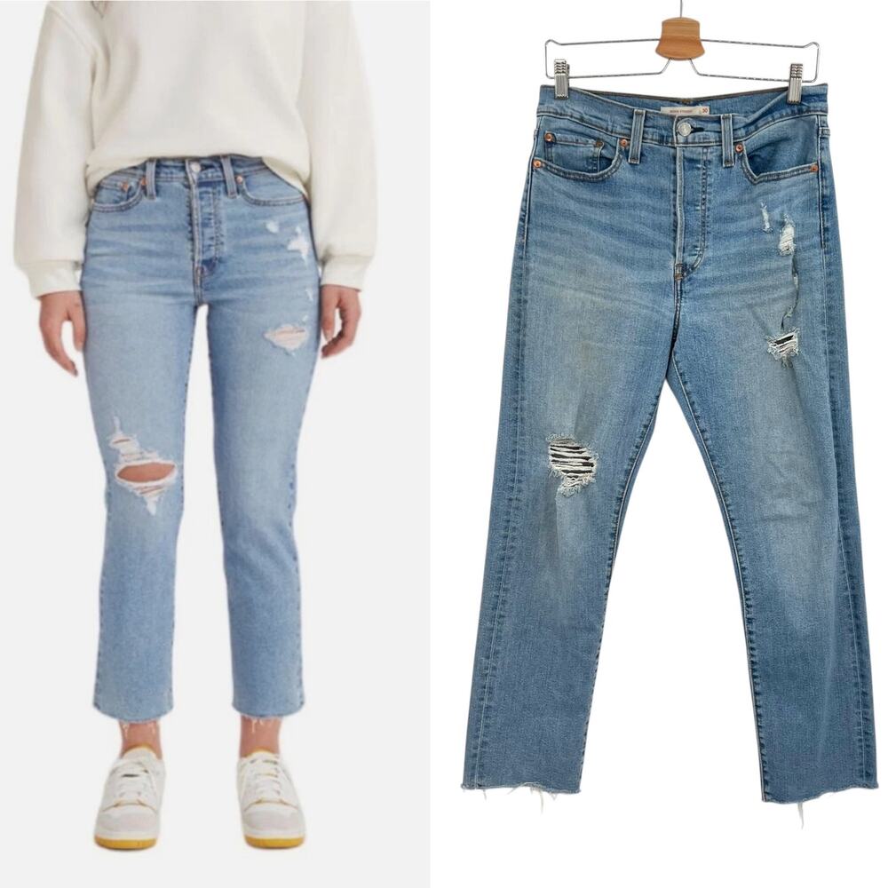 Levi's Wedgie Straight Jeans Distressed Denim Medium Wash Blue Size‎ 30